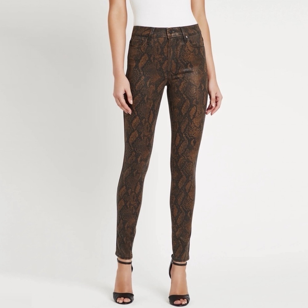Paige Hoxton Ultra Skinny Coated Brown Snake Print Jeans Size 25